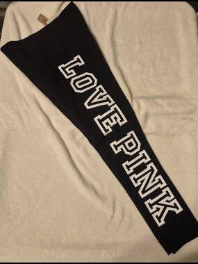PINK Leggings with 'LOVE PINK' White Lettering